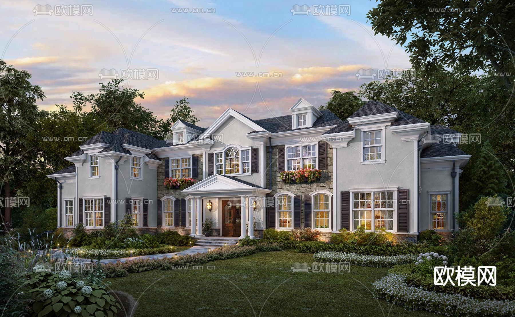 欧式别墅su模型下载（渲染图1）