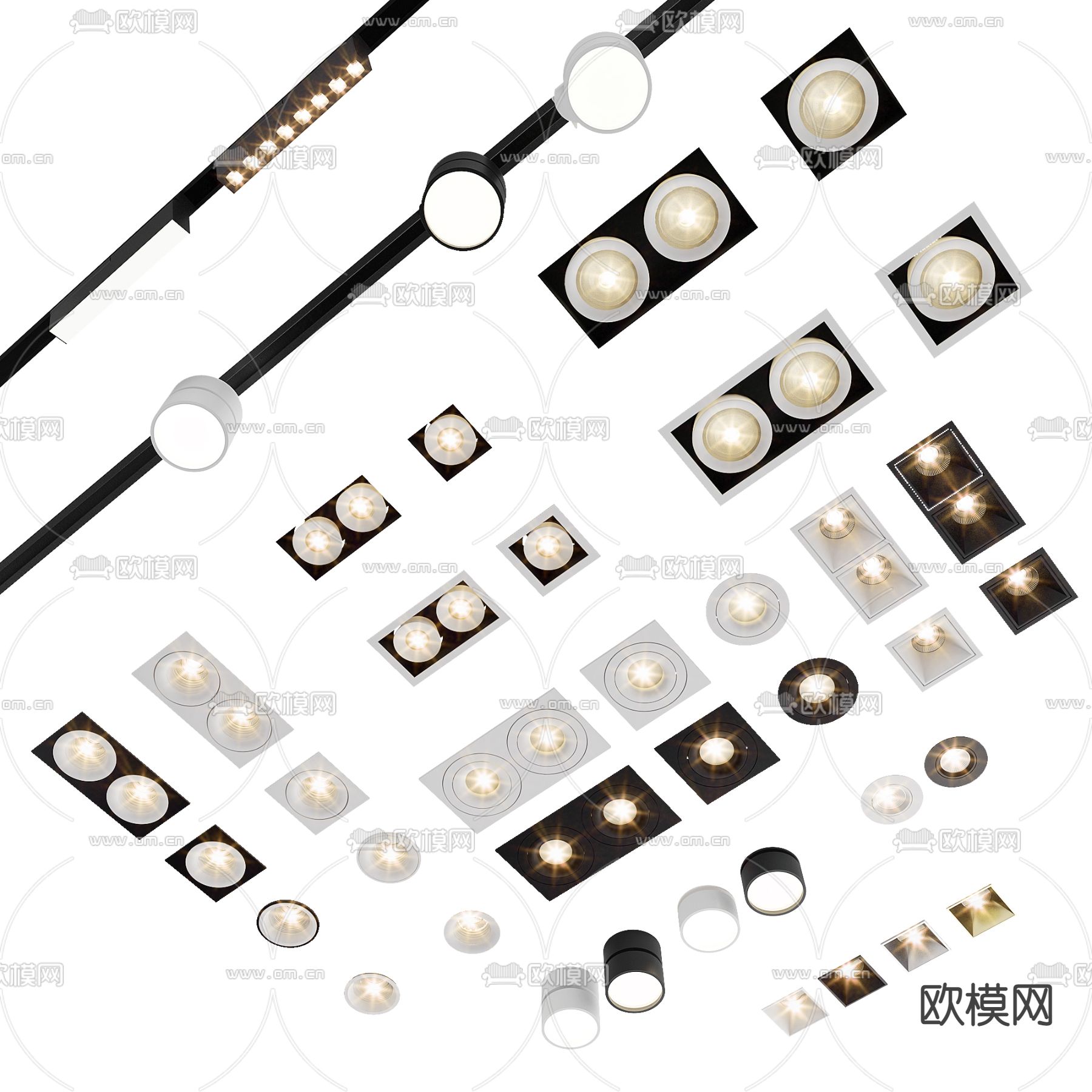 现代筒灯射灯轨道灯磁吸灯3d模型下载