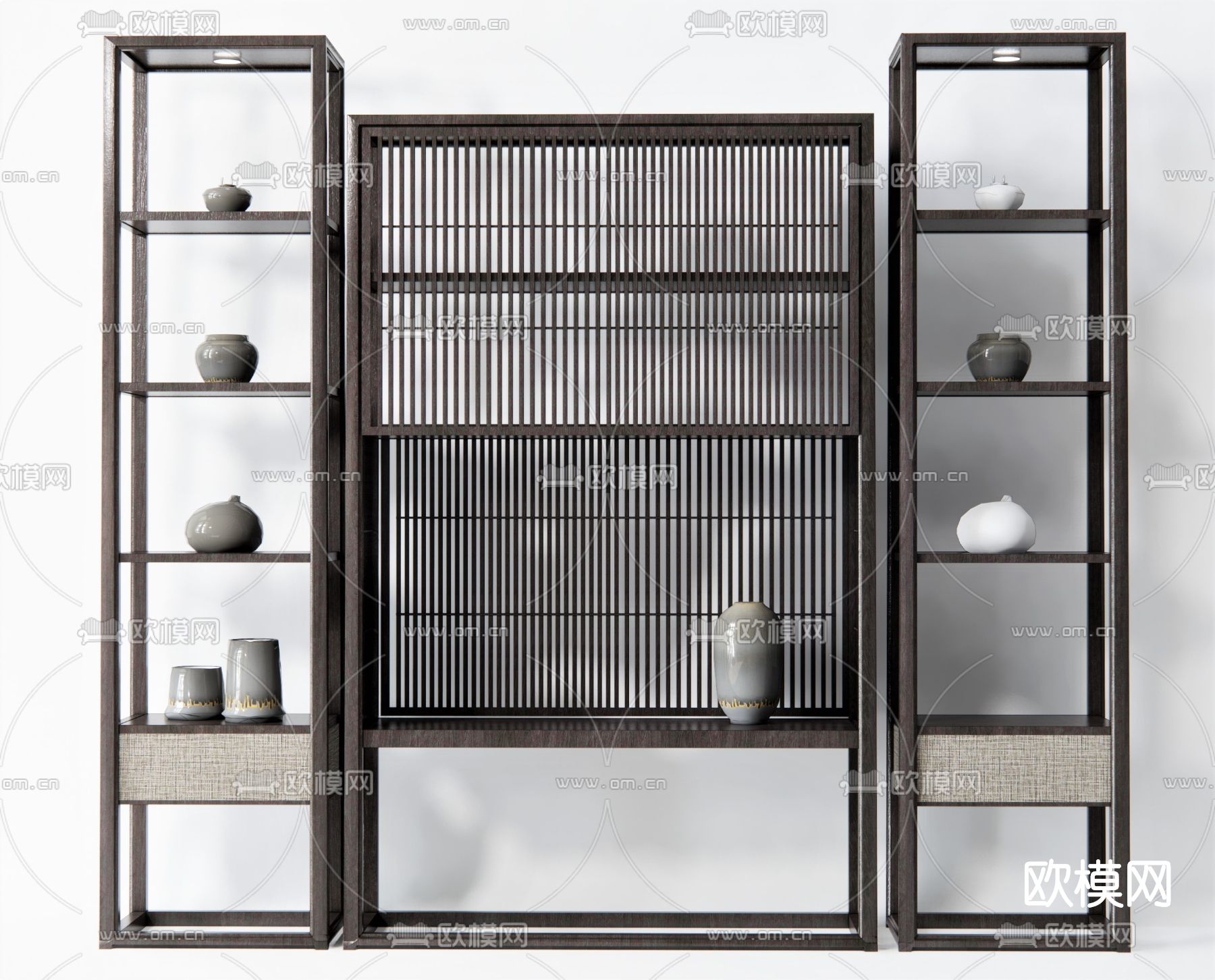 新中式实木博古架su模型下载（渲染图1）