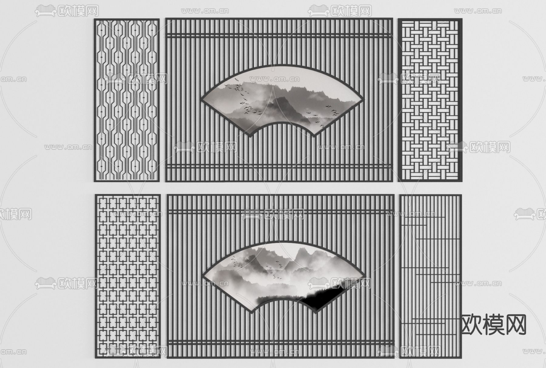 新中式屏风隔断免费3d模型下载