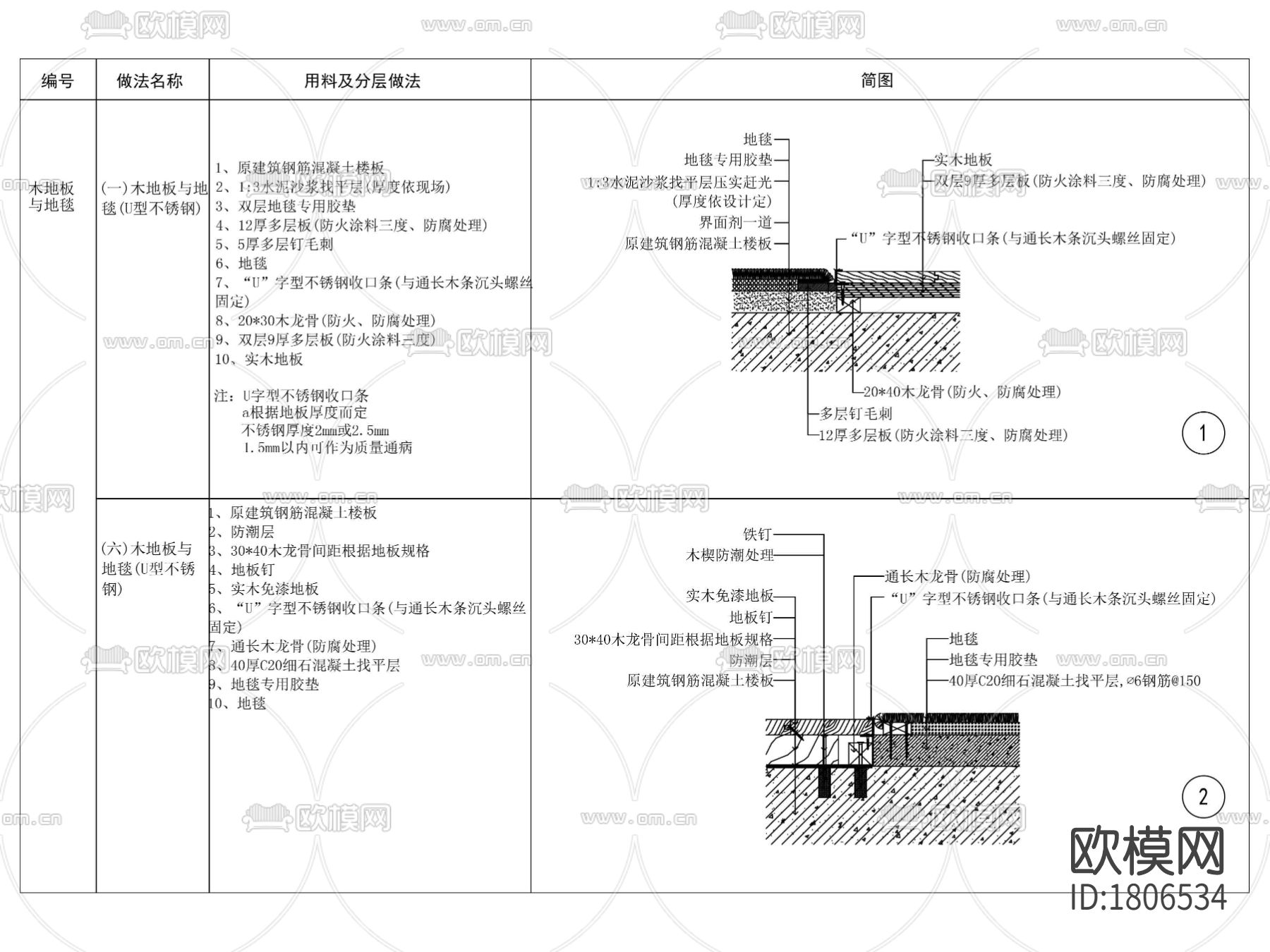 木地板地毯相接cad节点大样图下载