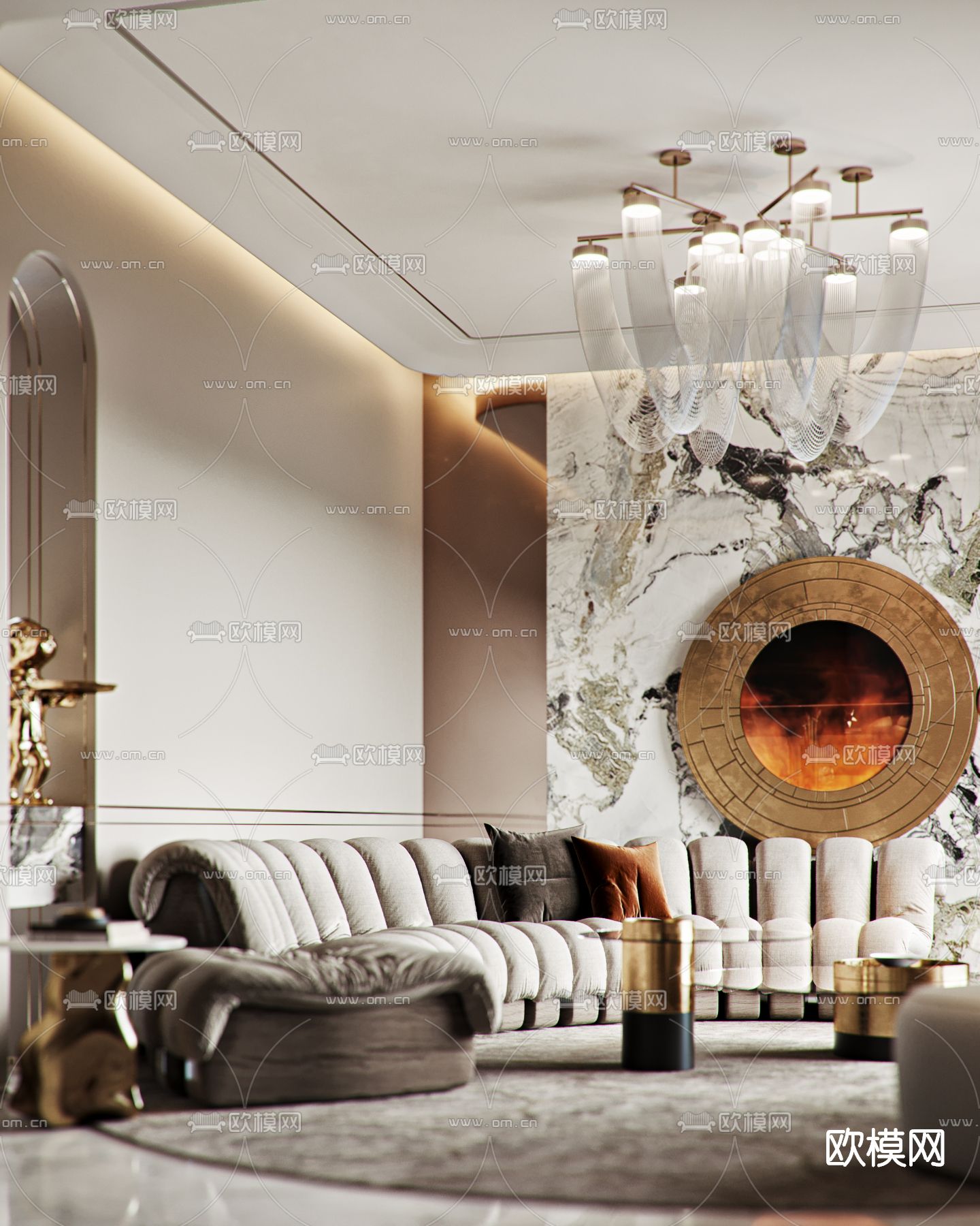现代轻奢客厅3d模型下载（渲染图2）