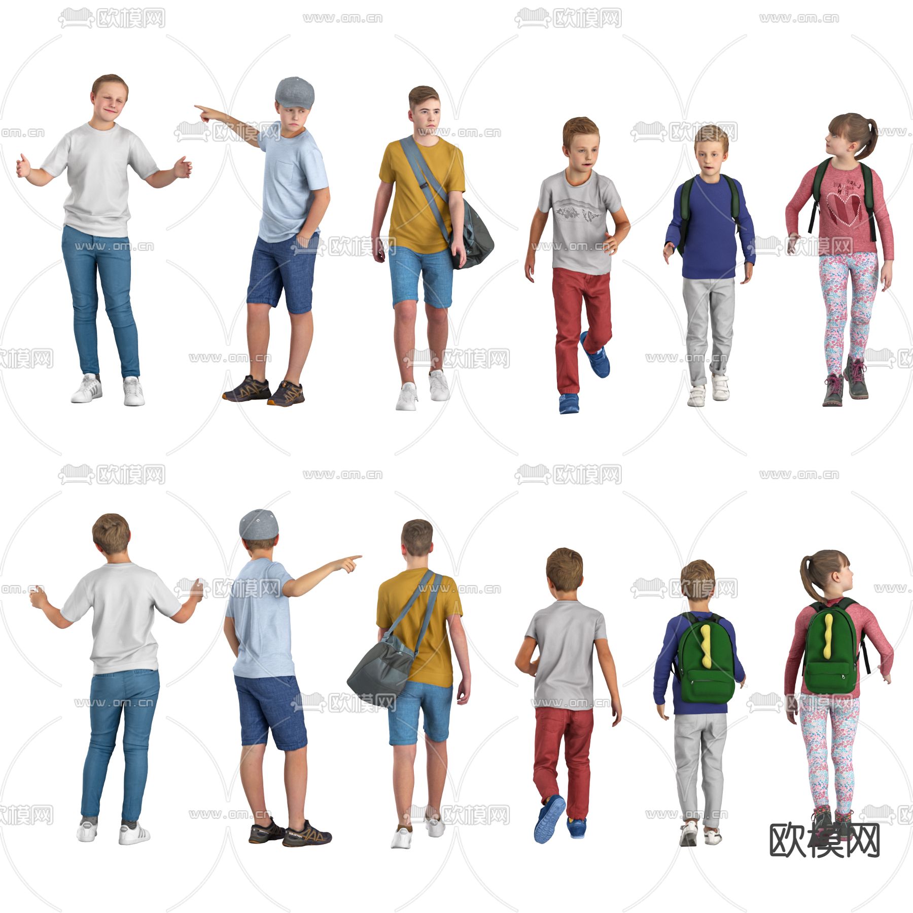 现代儿童人物上学小孩3d模型下载