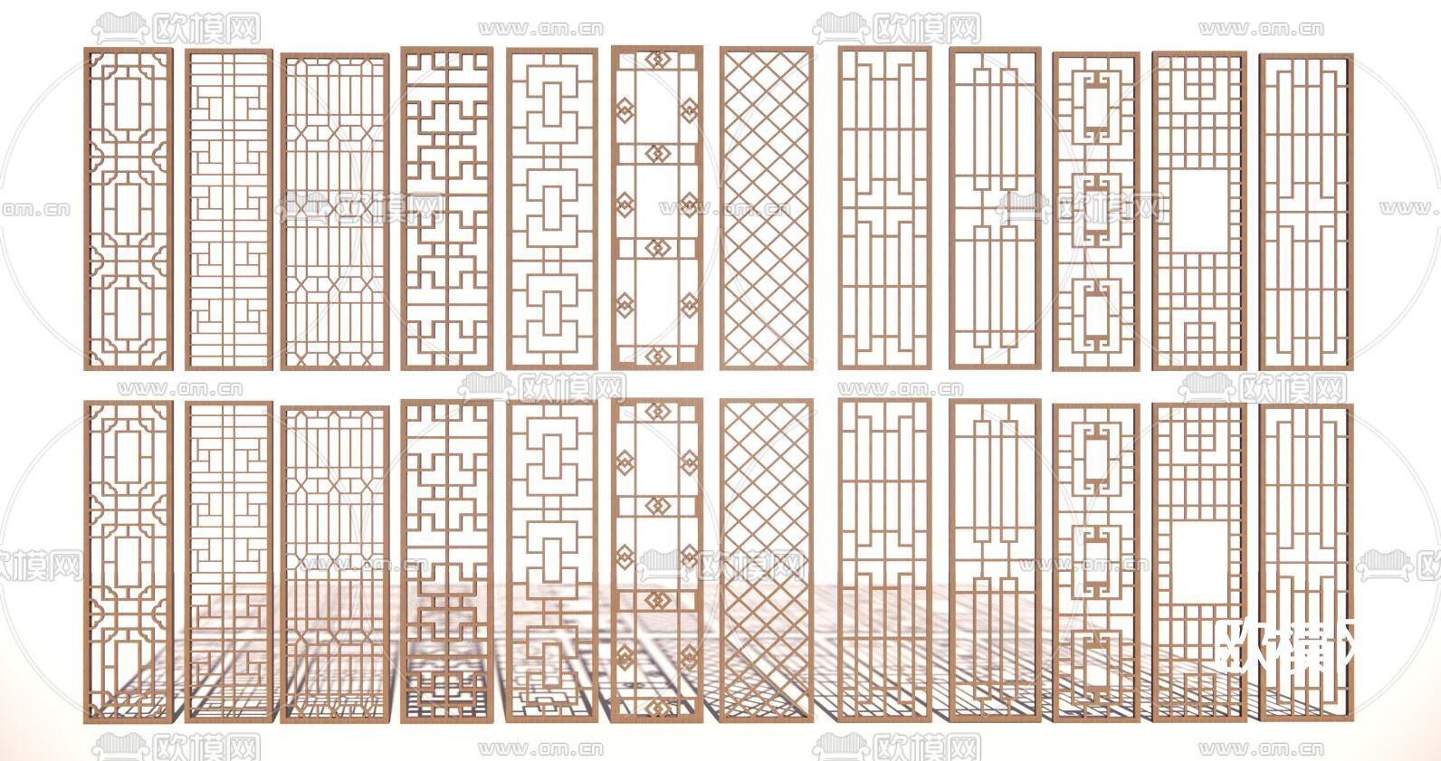 新中式格栅屏风隔断su模型下载（渲染图1）