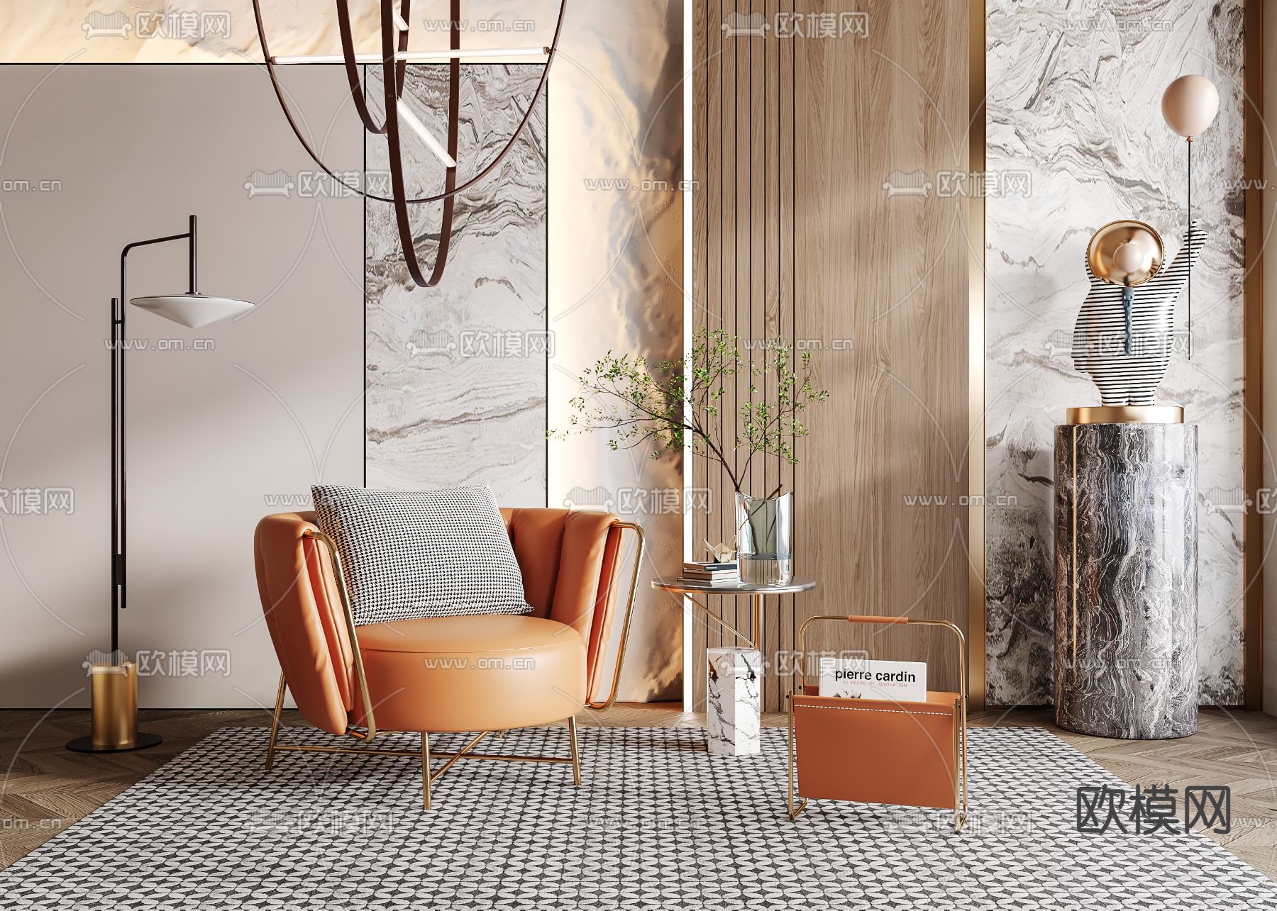 现代皮革单人沙发3d模型下载（渲染图1）