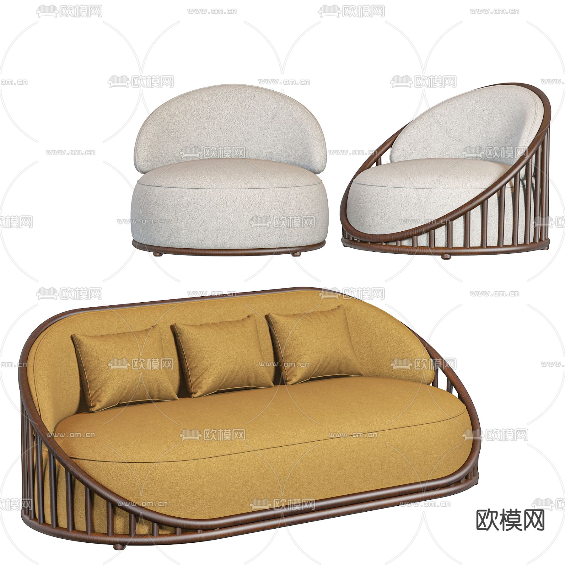 现代布艺休闲沙发3d模型