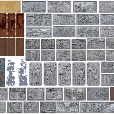  中式浮雕景墙su模型 