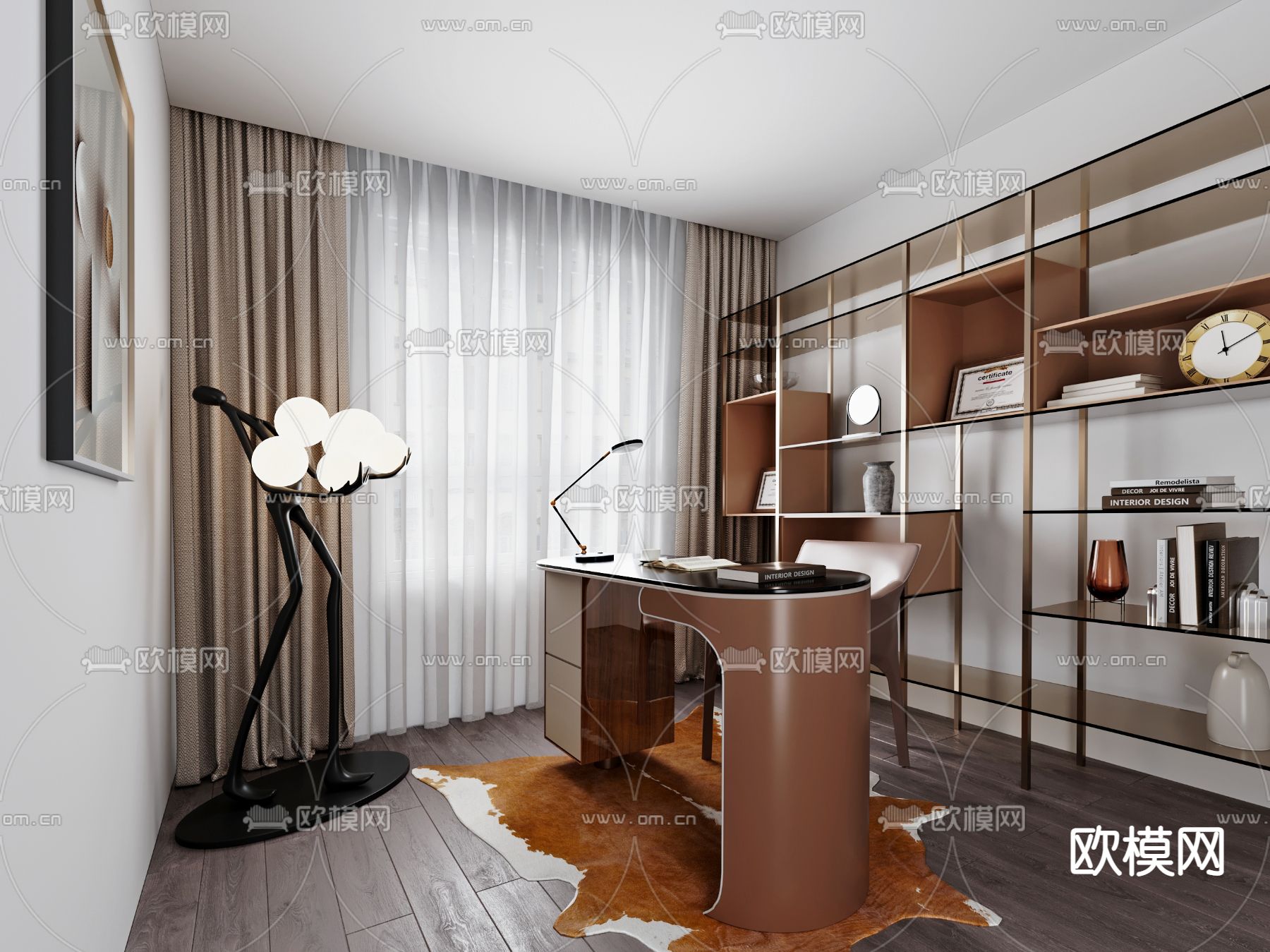 乐尚设计 现代轻奢书房3d模型下载