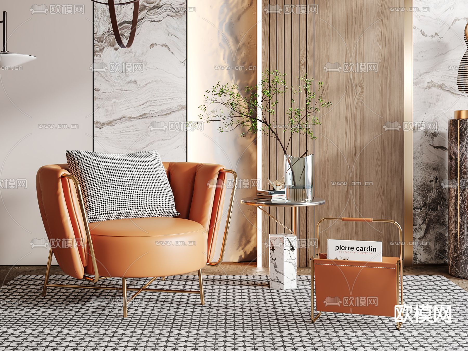 现代皮革单人沙发3d模型下载（渲染图3）