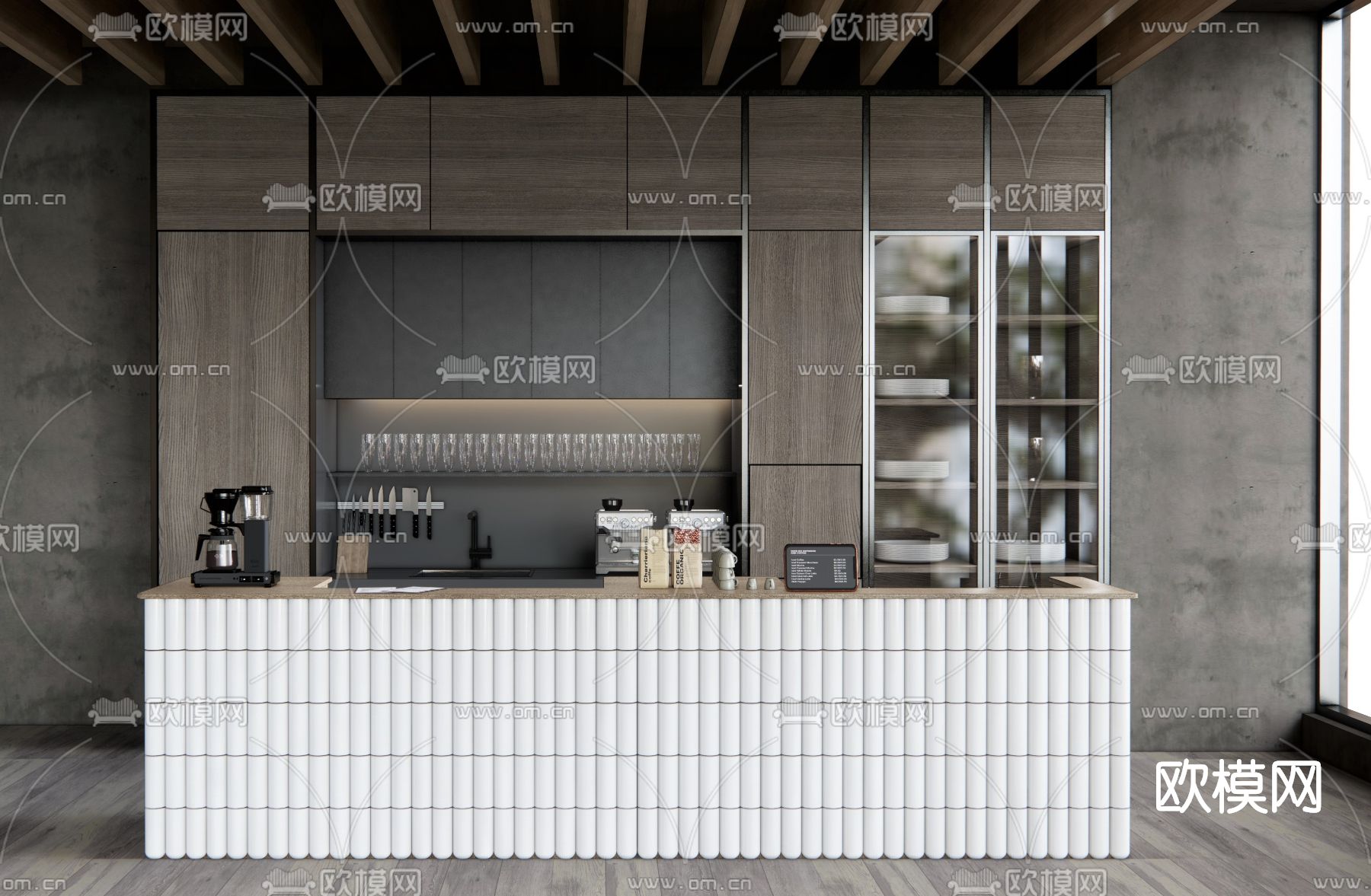 侘寂风吧台su模型下载（渲染图1）
