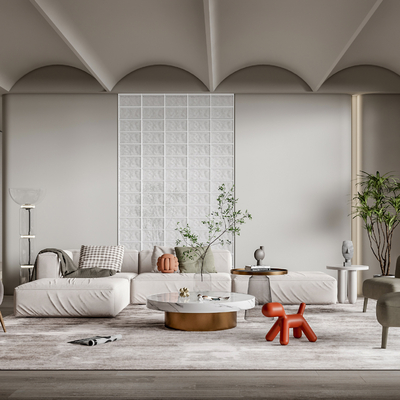 现代布艺沙发组合su模型