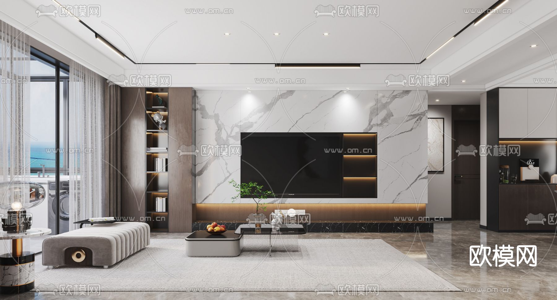 现代轻奢客餐厅3d模型下载（渲染图2）