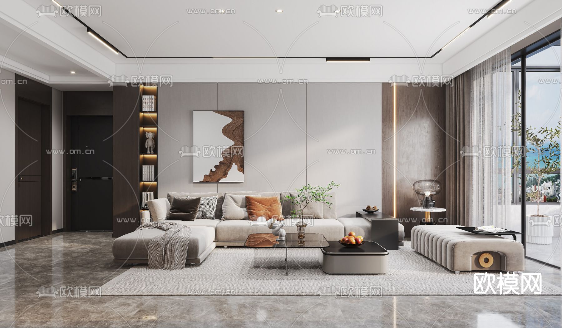 现代轻奢客餐厅3d模型下载（渲染图1）