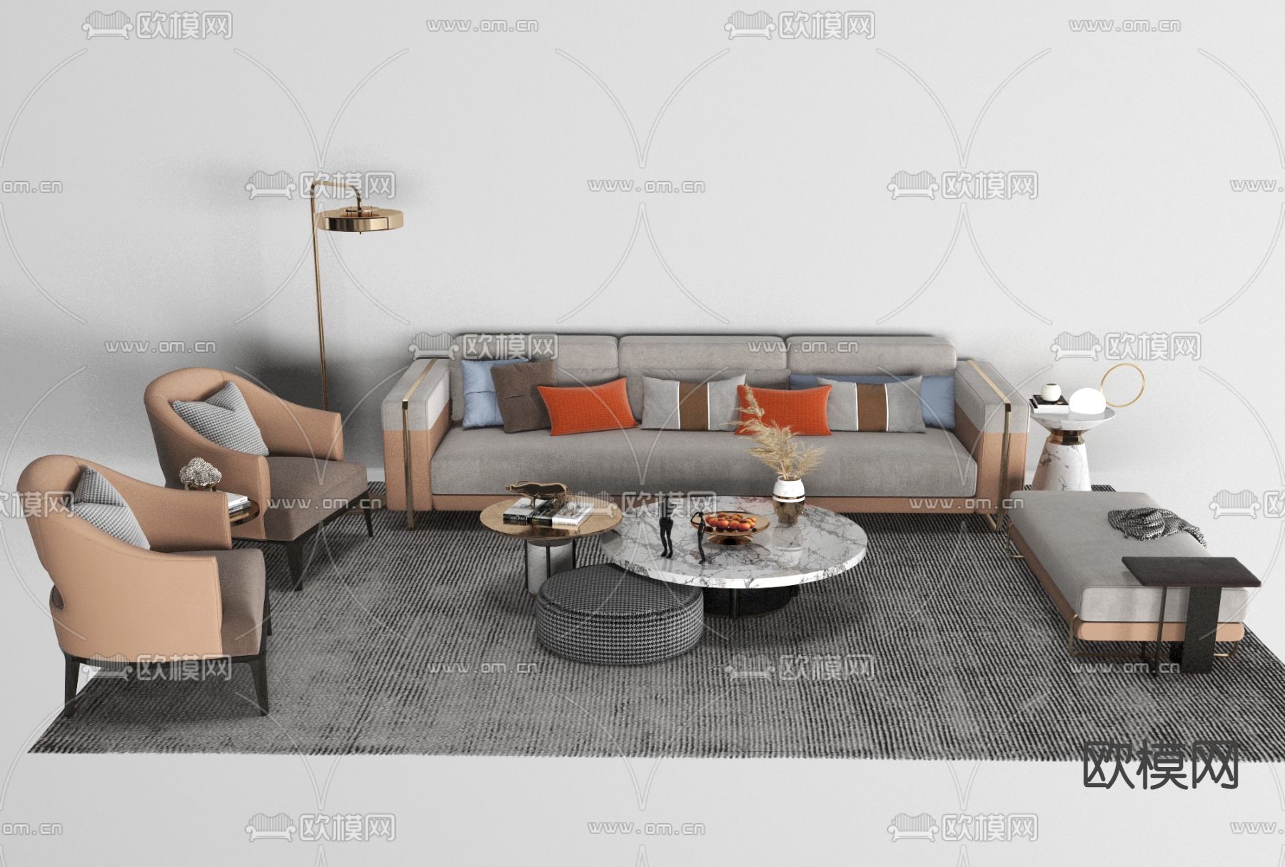现代组合沙发免费3d模型下载
