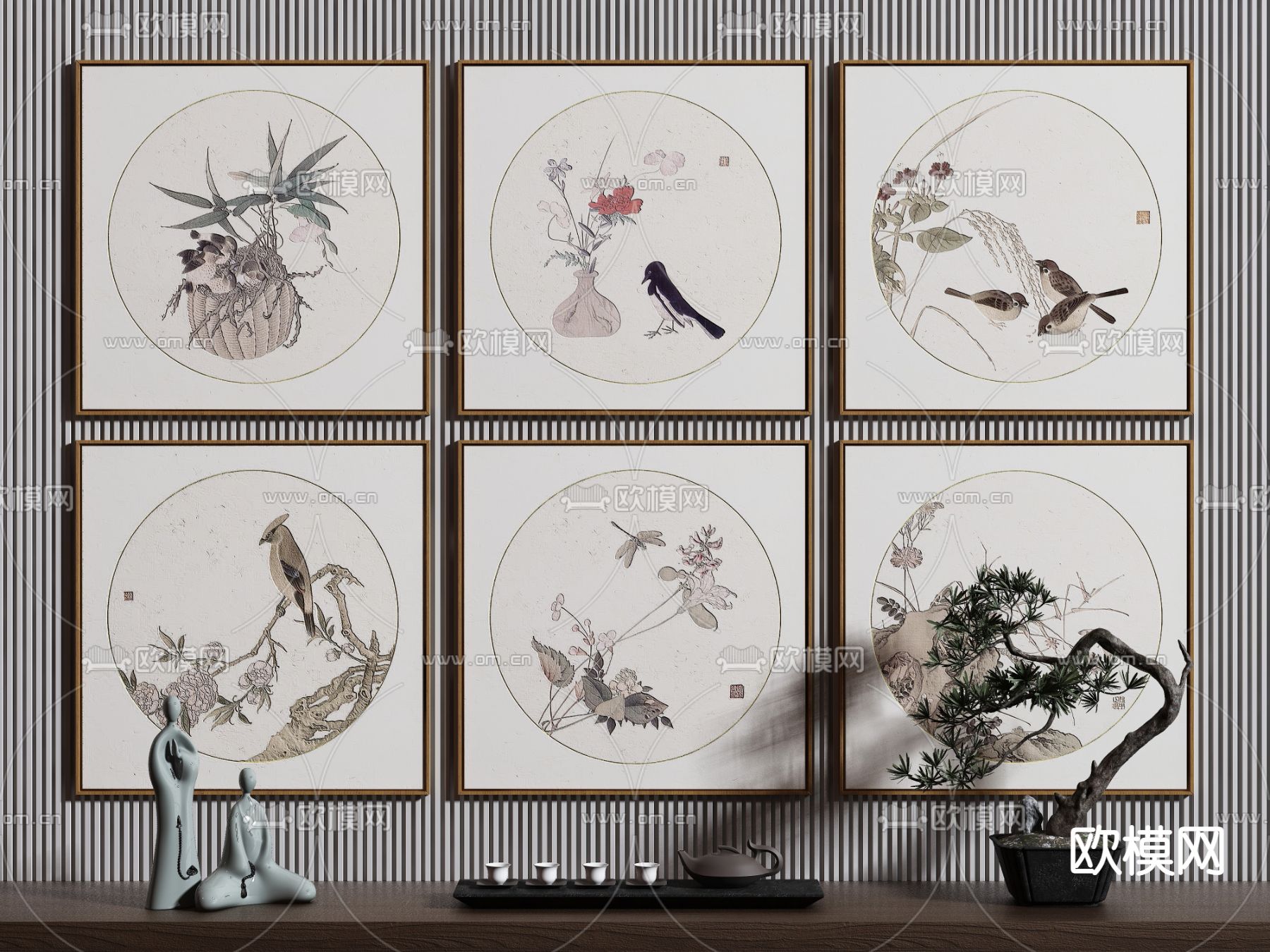 新中式花鸟装饰画3d模型