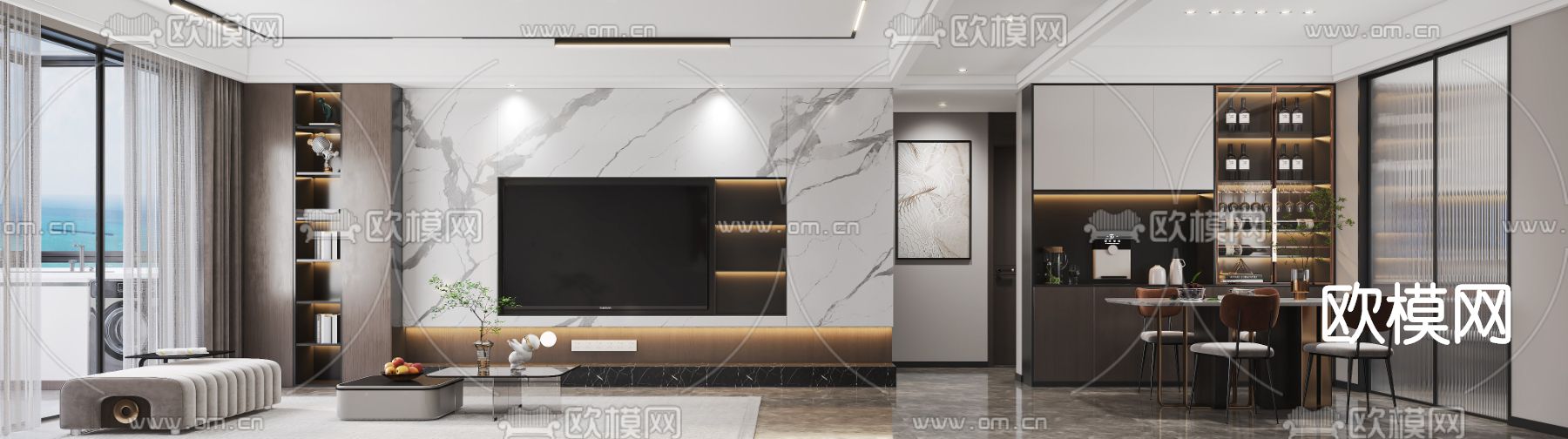 现代轻奢客餐厅3d模型下载（渲染图4）