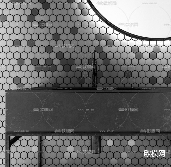 现代浴室柜洗手台3d模型下载(渲染图2)
