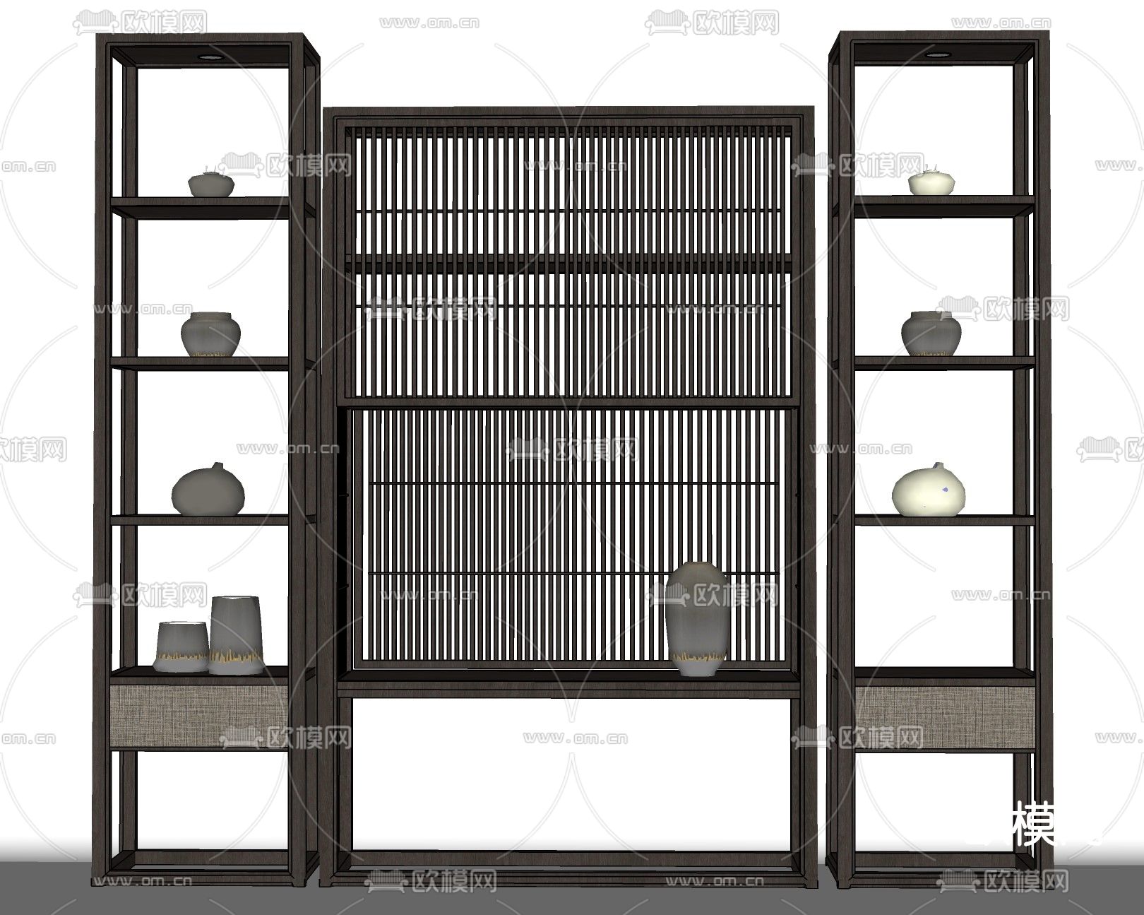 新中式实木博古架su模型下载（渲染图2）