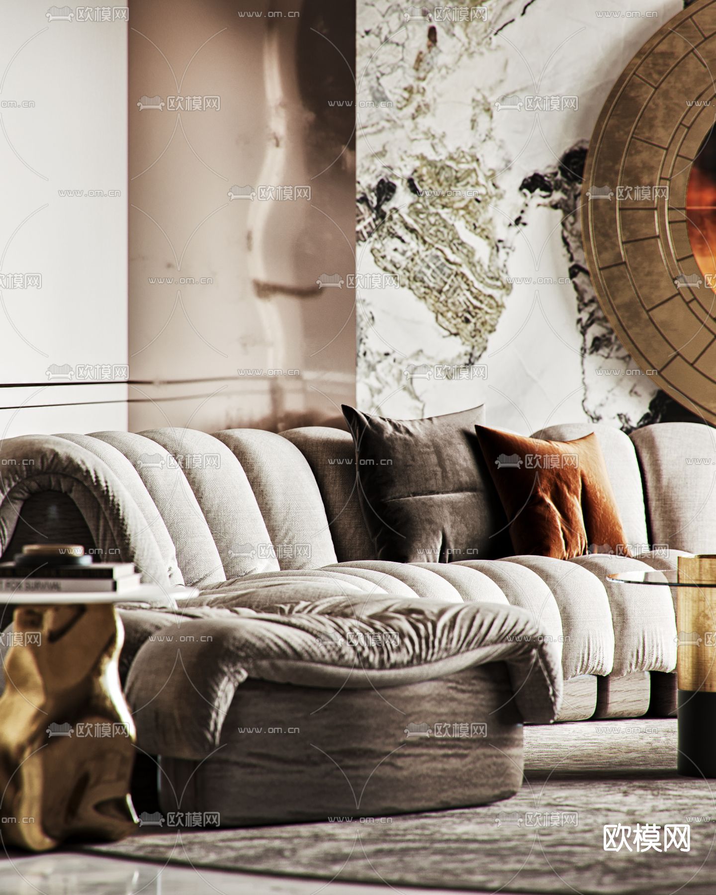 现代轻奢客厅3d模型下载（渲染图3）