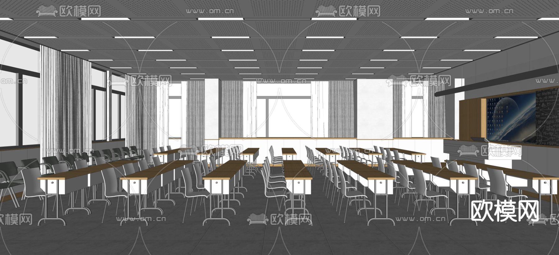 现代教室su模型下载（渲染图2）