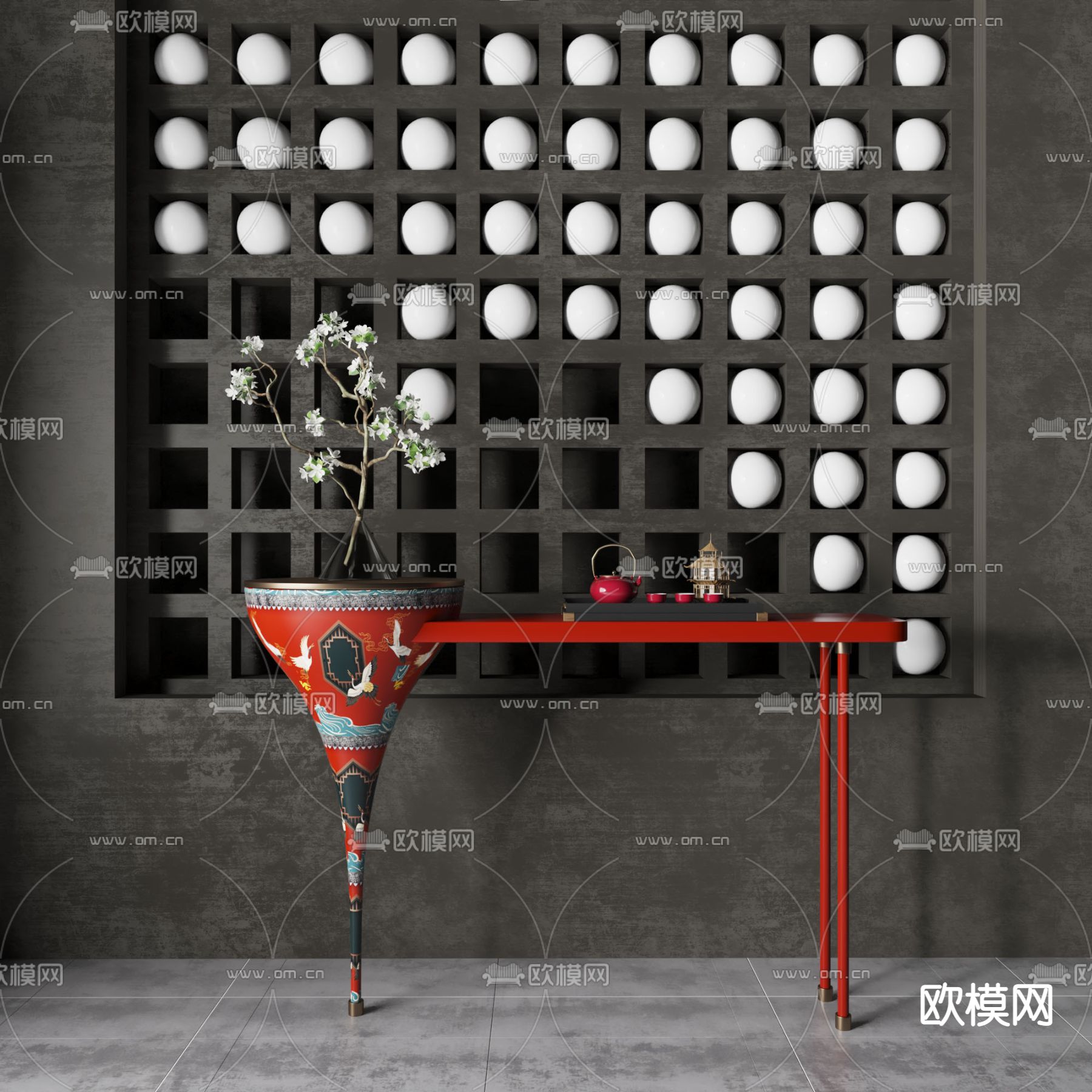 新中式轻奢端景台3d模型