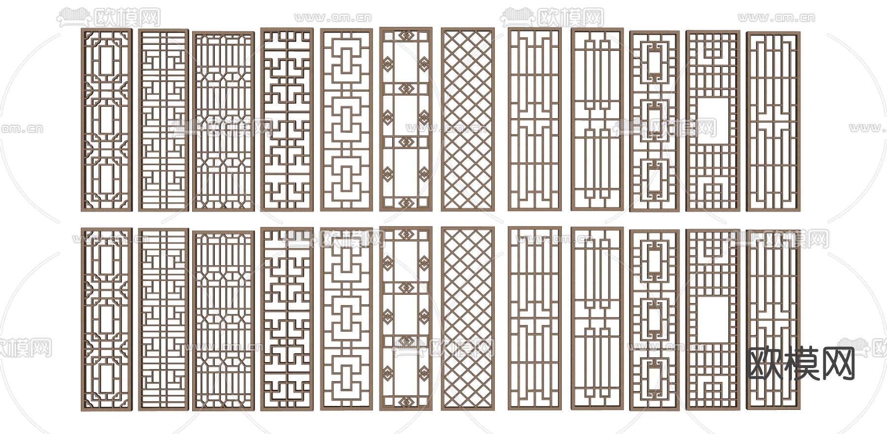 新中式格栅屏风隔断su模型下载（渲染图2）
