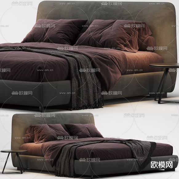 现代布艺双人床3d模型下载(渲染图3)