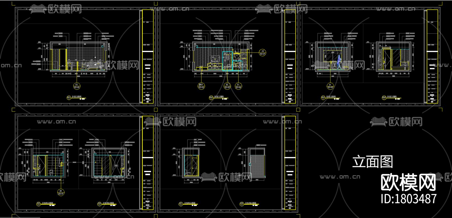 现代酒店客房cad施工图下载（渲染图3）