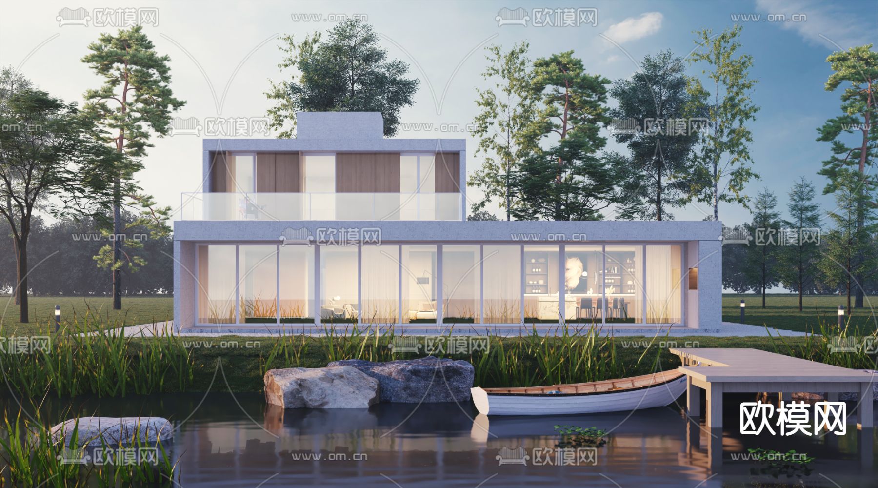 现代河边独栋别墅外观3d模型下载