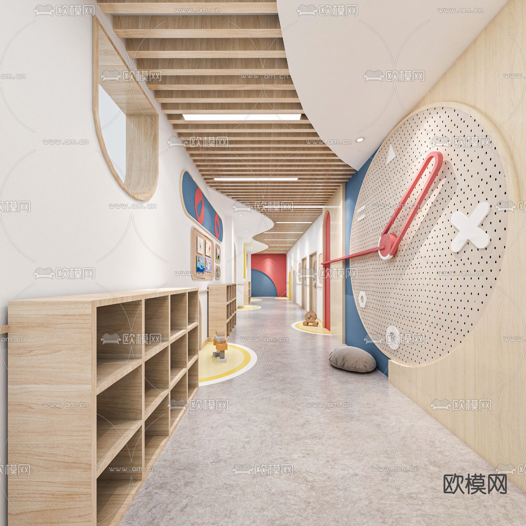 现代幼儿园过道3d模型
