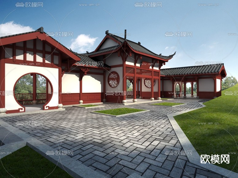 中式古建廊子3d模型下载