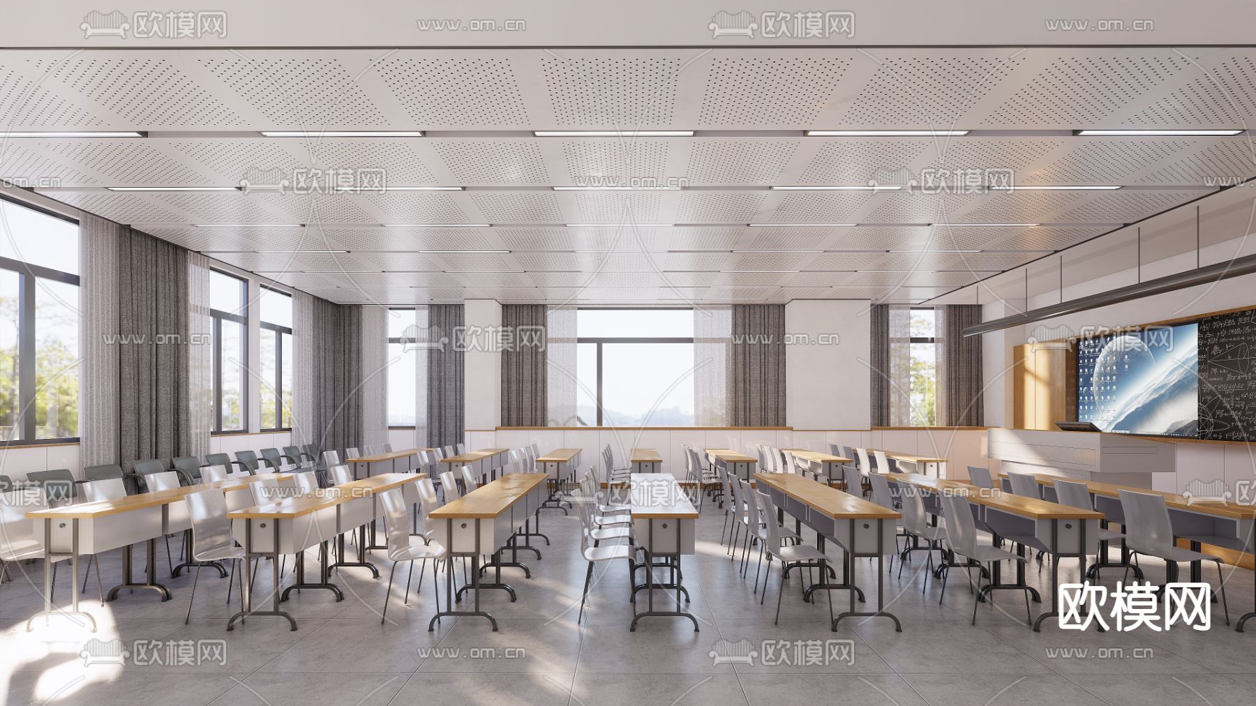 现代教室su模型下载（渲染图1）