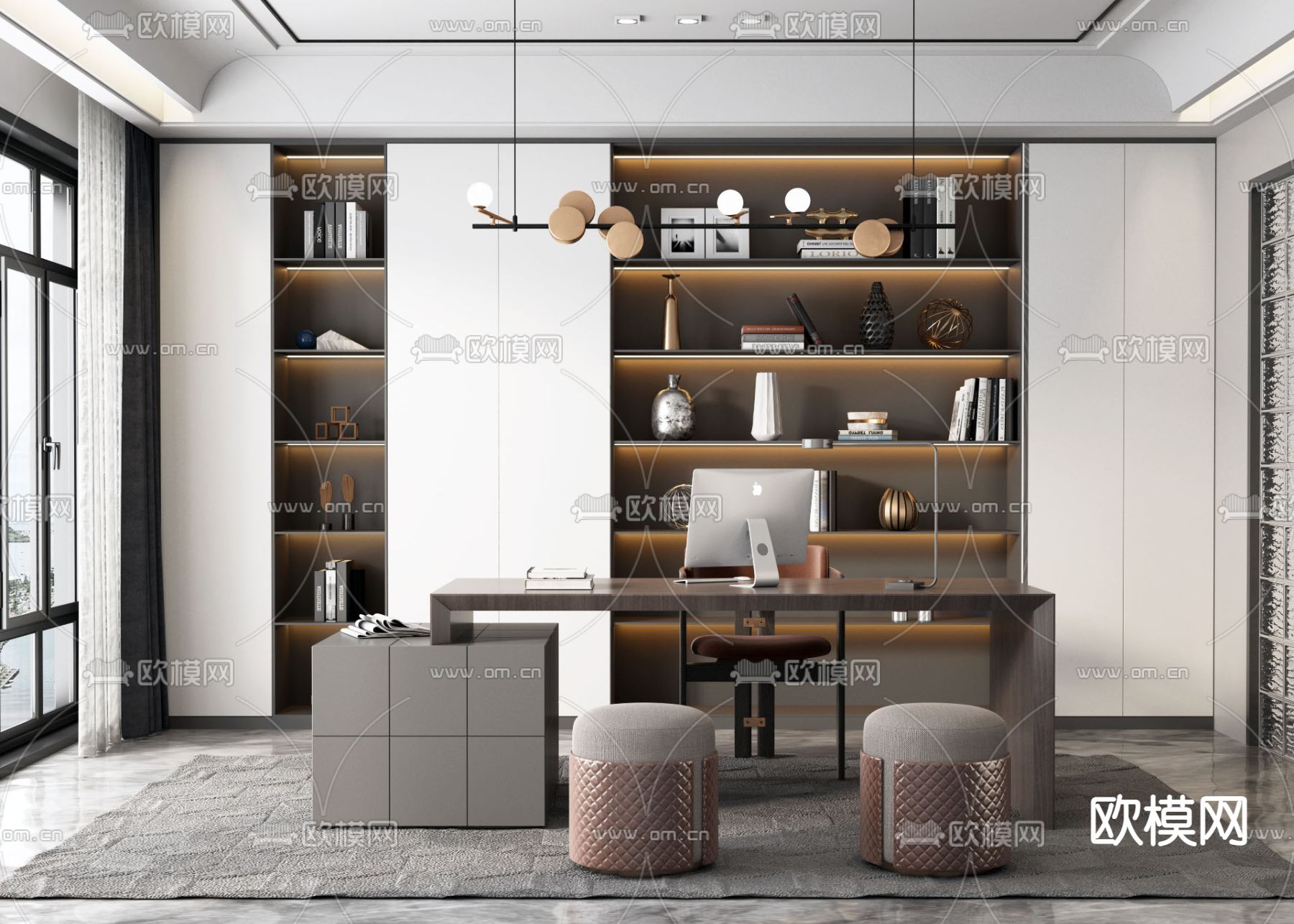 现代轻奢书房3d模型下载