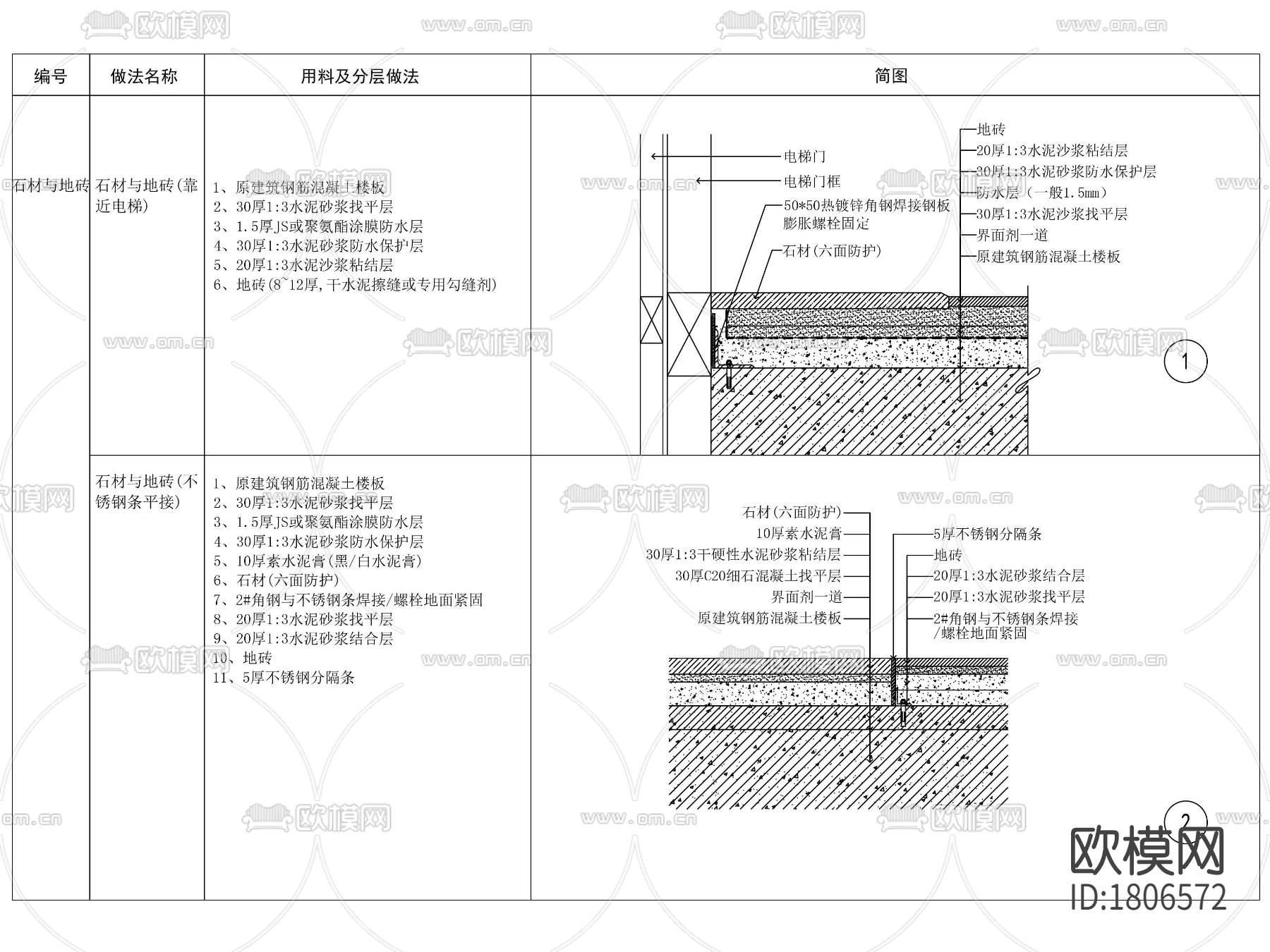 地砖相接cad节点大样图下载