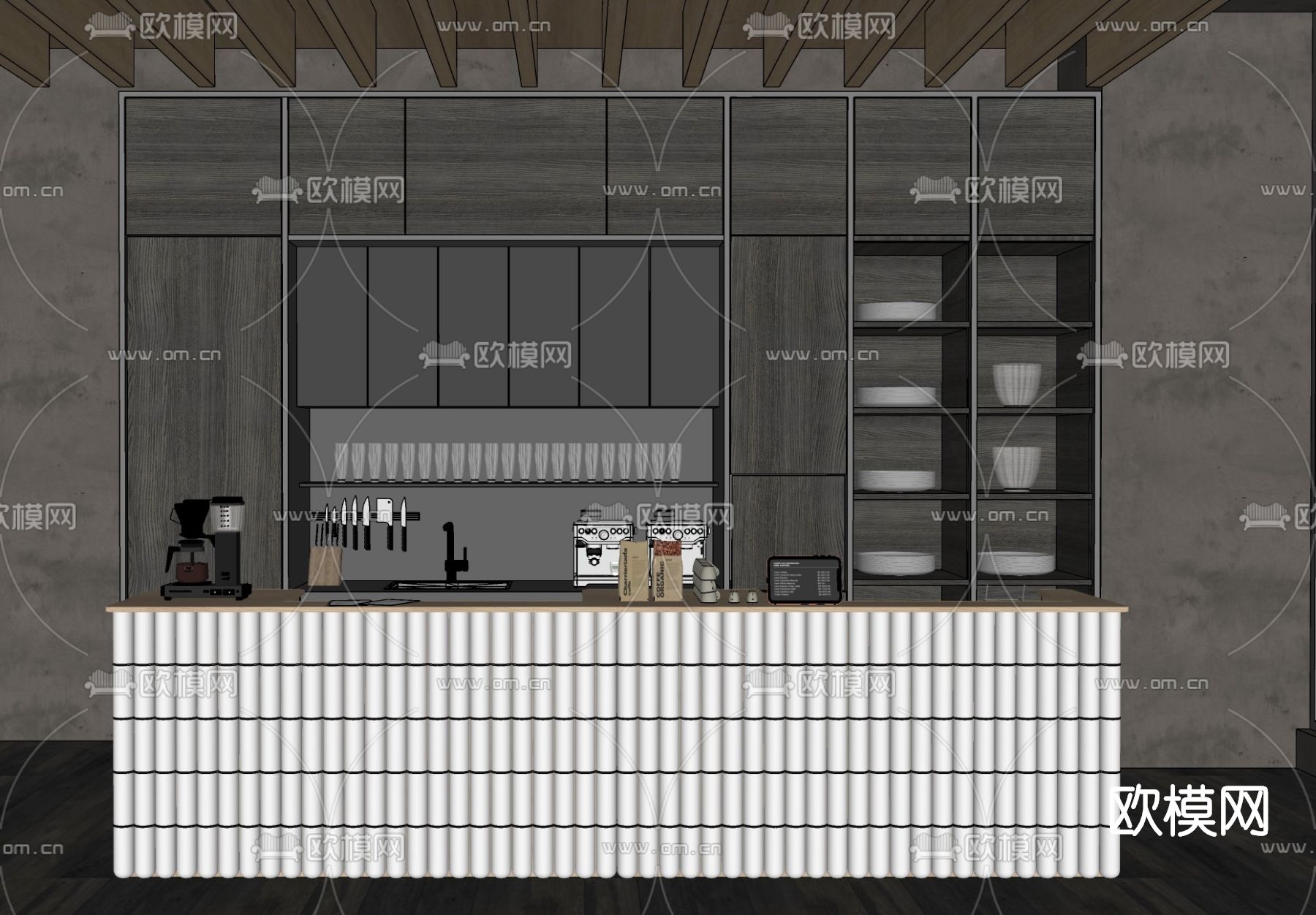侘寂风吧台su模型下载（渲染图2）