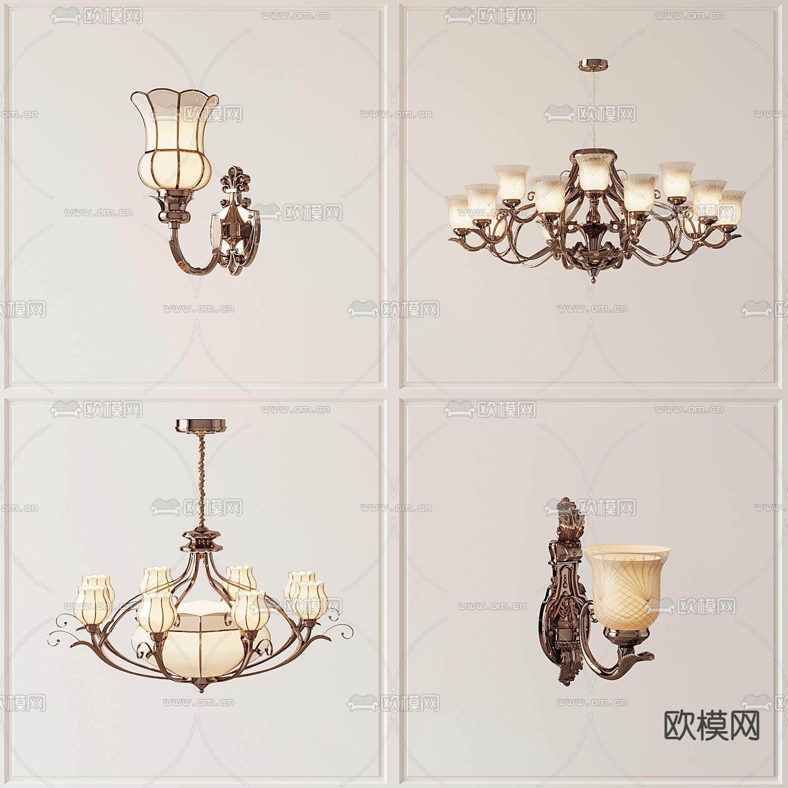 美式轻奢吊灯壁灯3d模型下载