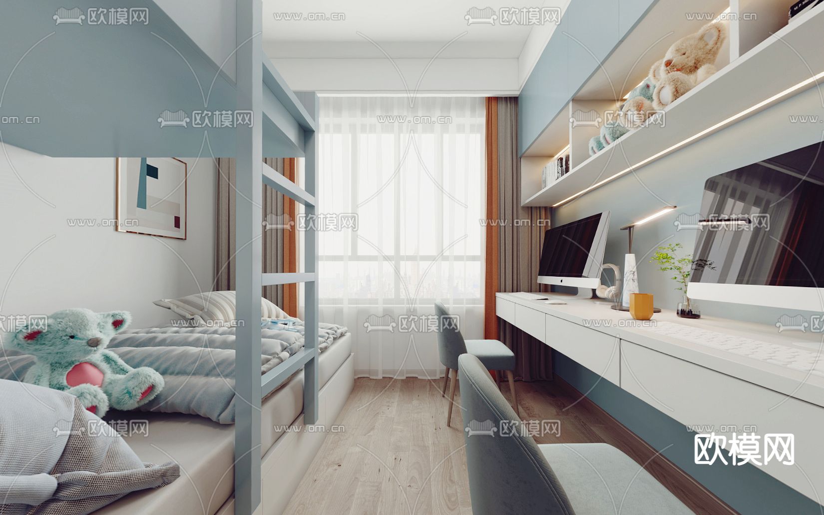 现代上下床儿童房cr全景3d模型
