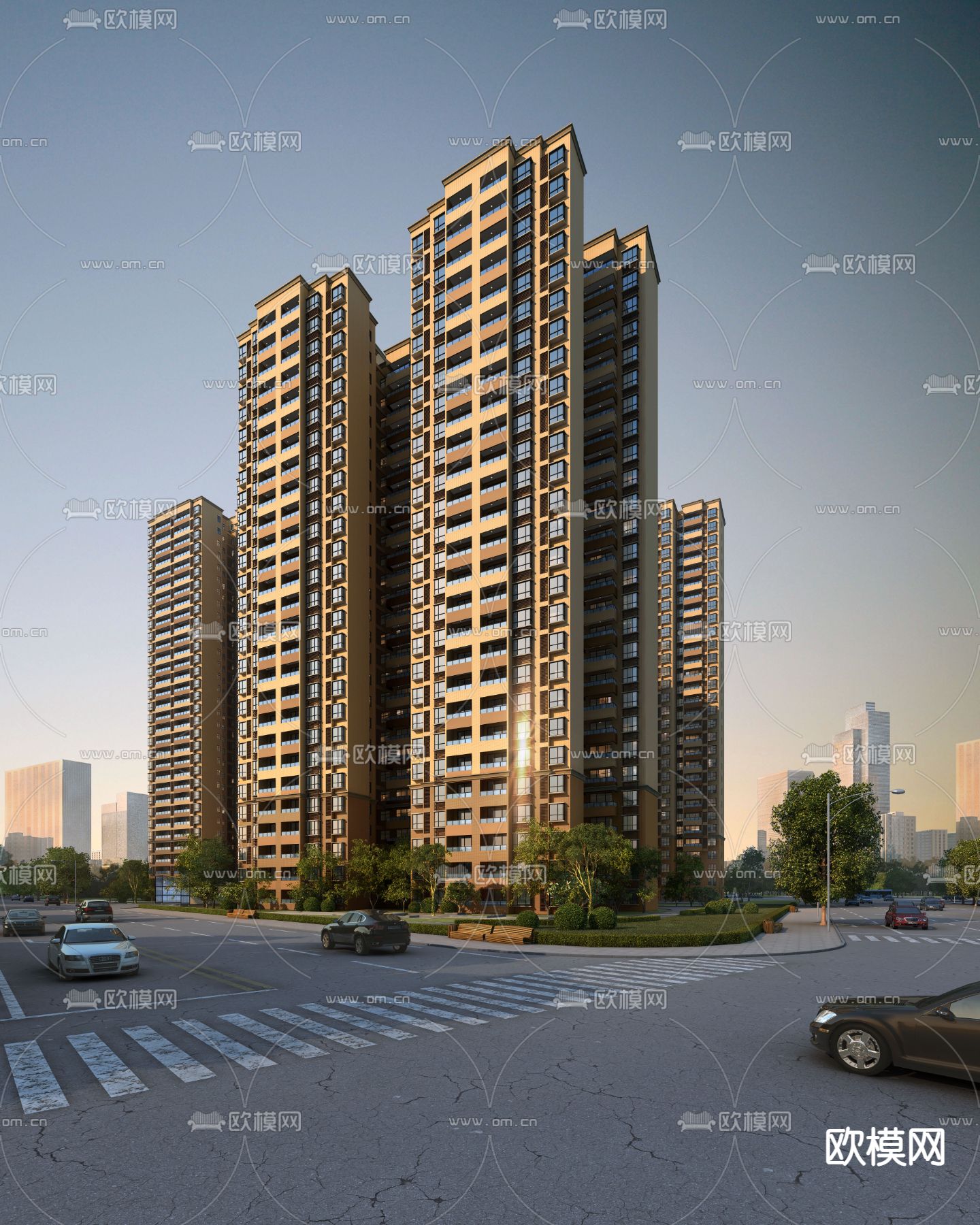 现代高层住宅楼外观3d模型下载