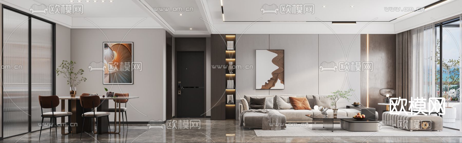 现代轻奢客餐厅3d模型下载（渲染图3）