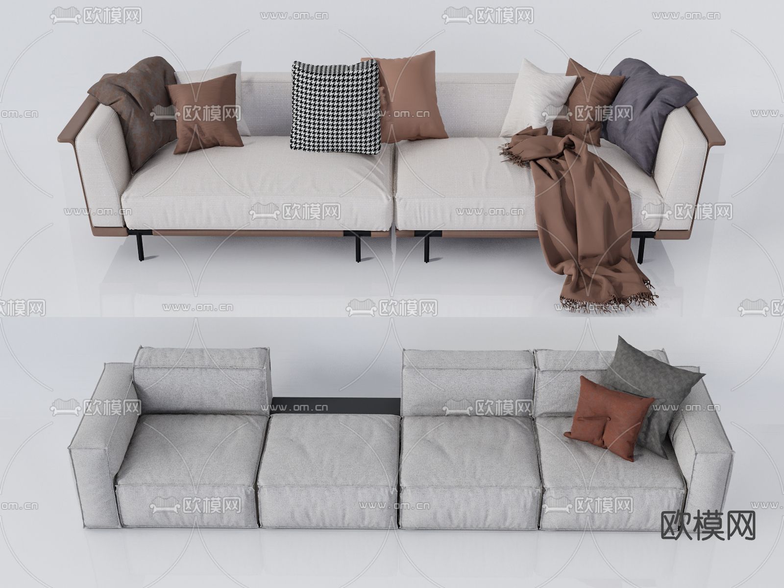 现代布艺多人沙发su模型下载（渲染图1）