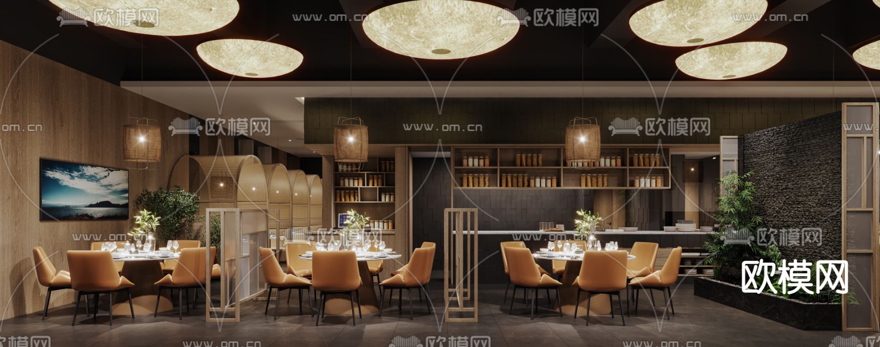 侘寂风西餐厅3d模型下载（渲染图1）