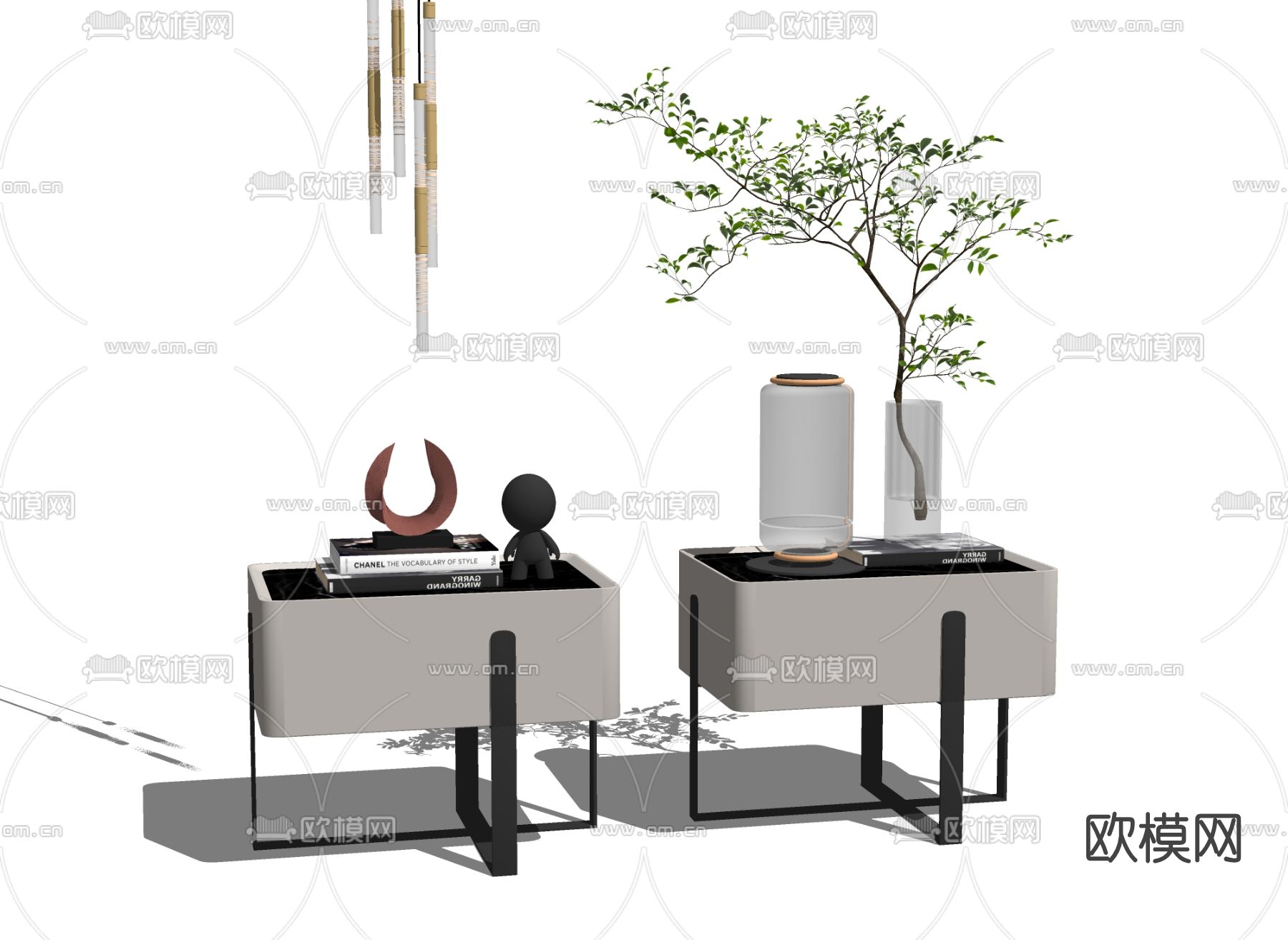 现代床头柜su模型下载（渲染图2）