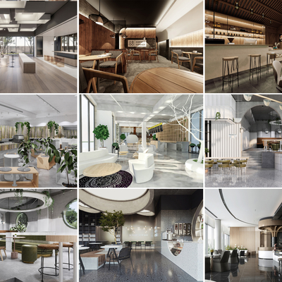  现代咖啡厅奶茶店su模型 