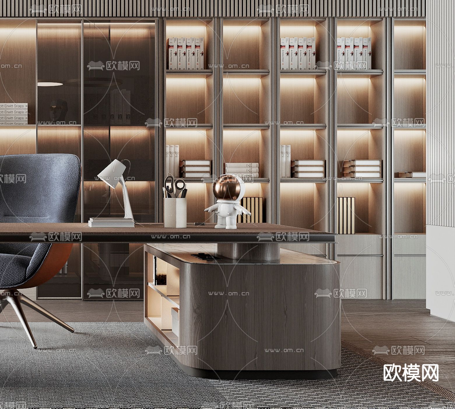 现代总经理办公室3d模型下载（渲染图3）
