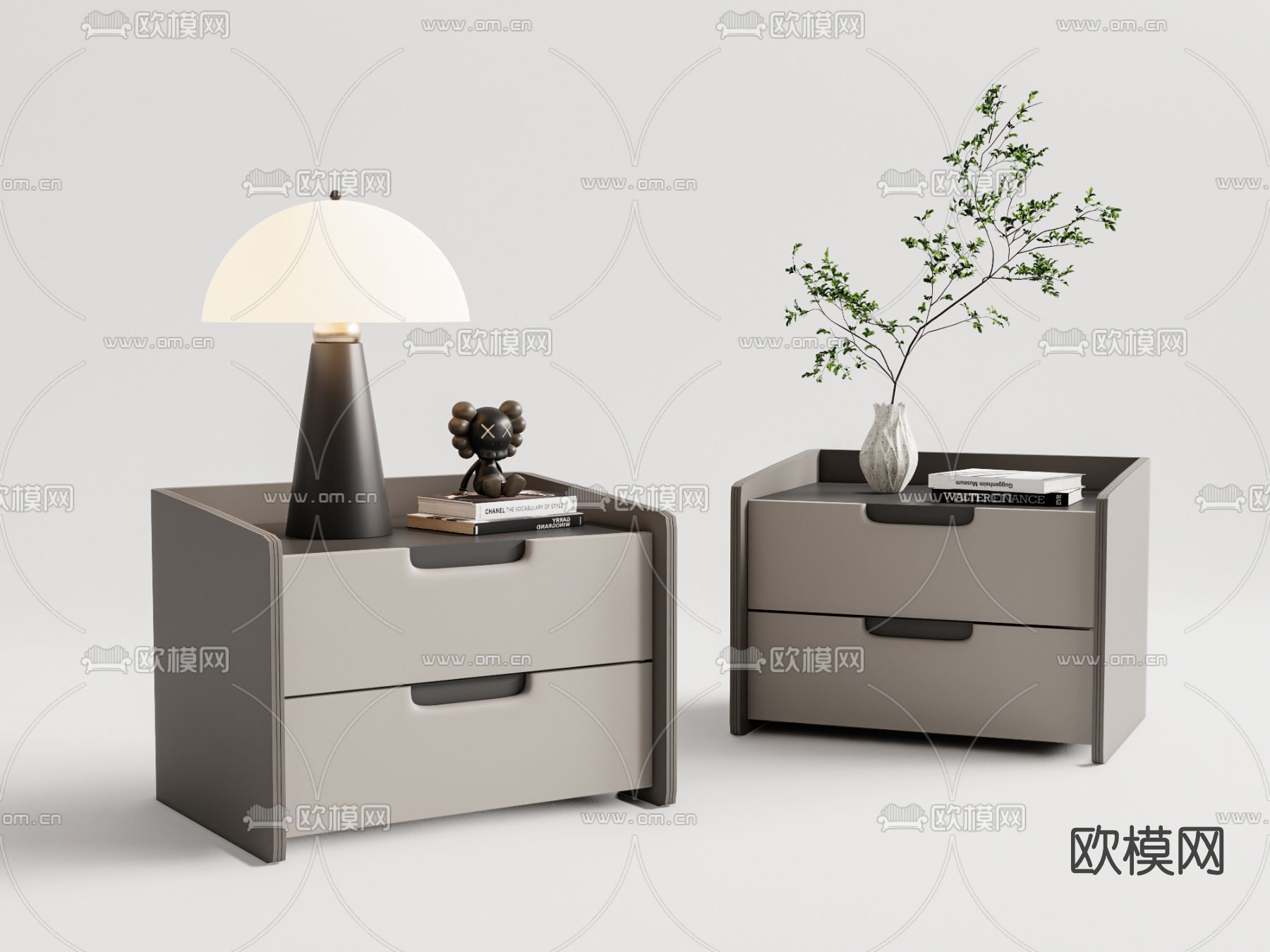 现代床头柜su模型下载（渲染图1）