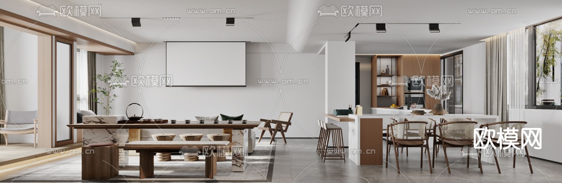 北欧复式客餐厅3d模型下载（渲染图2）