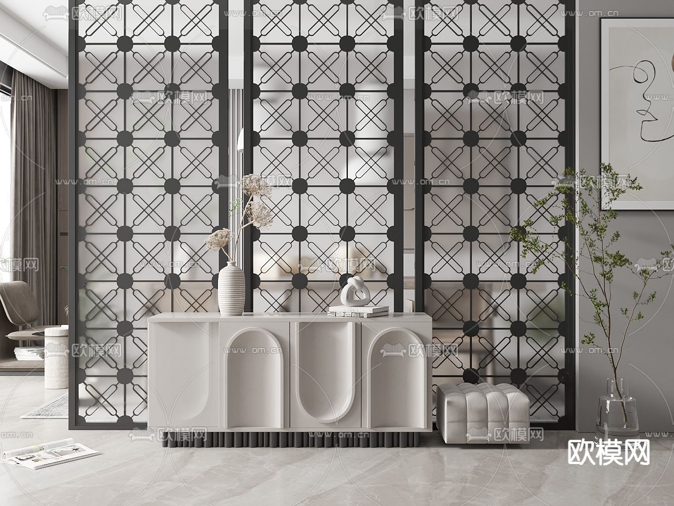 现代铁艺隔断屏风3d模型下载