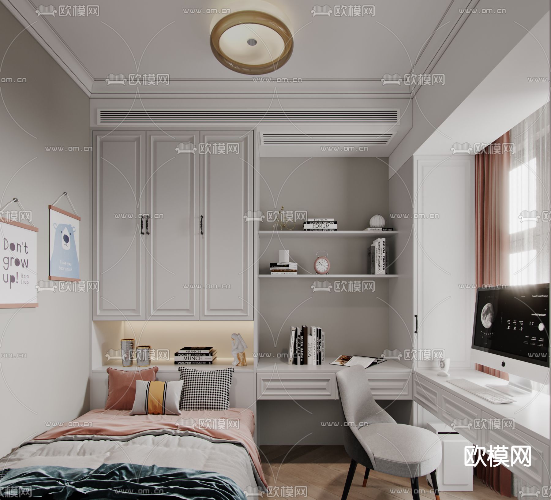 美式卧室3d模型下载（渲染图2）