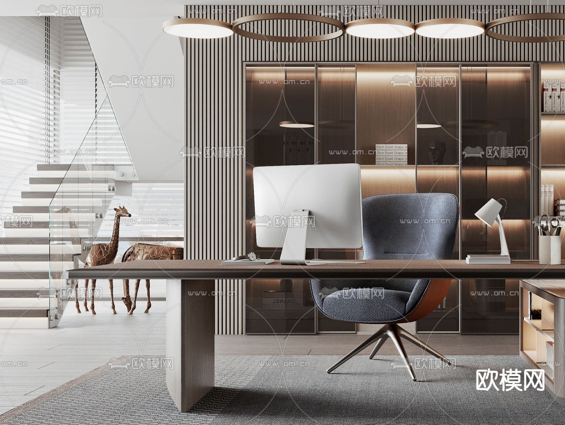 现代总经理办公室3d模型下载（渲染图2）