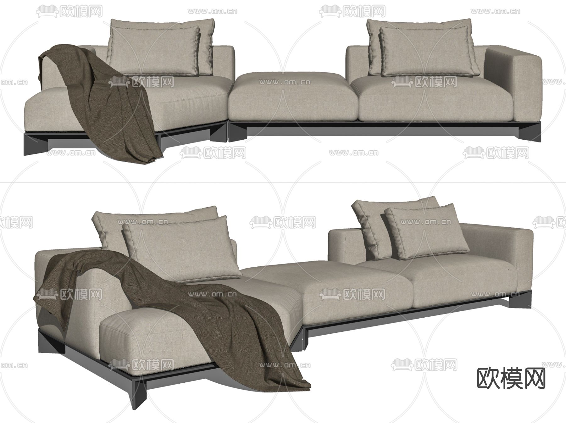 现代布艺多人沙发su模型下载（渲染图2）